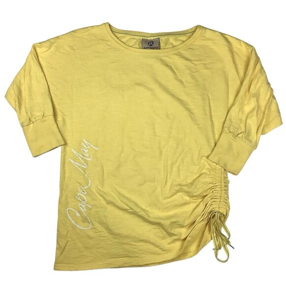 Artisans The Art of Apparel 3/4 Sleeve Top Women's L Cape May Ruched Side Yellow - Picture 1 of 14